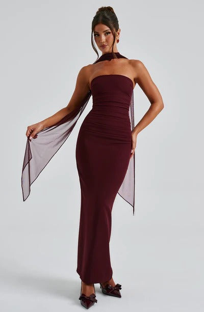 Élodie Lavin® | Robe Bustier Noire Avec Écharpe En Tulle