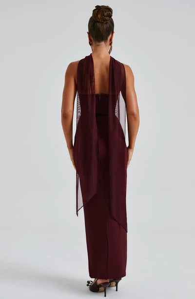 Élodie Lavin® | Robe Bustier Noire Avec Écharpe En Tulle