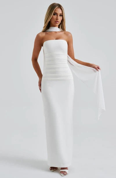 Élodie Lavin® | Robe Bustier Noire Avec Écharpe En Tulle