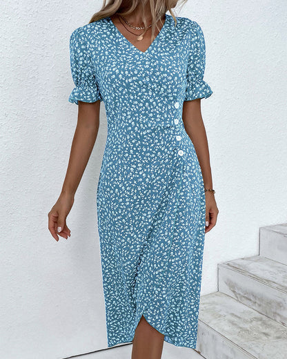 Rosa | Robe portefeuille élégante à imprimé fleuri et col en V