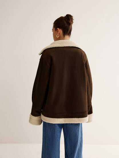Veste vintage marron doublée en polaire avec coupe décontractée