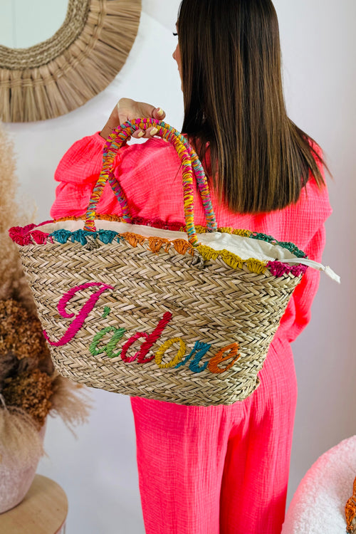 Sac En Paille "J'adore" Multi
