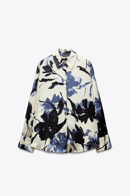 Chemise fluide en satin imprimé