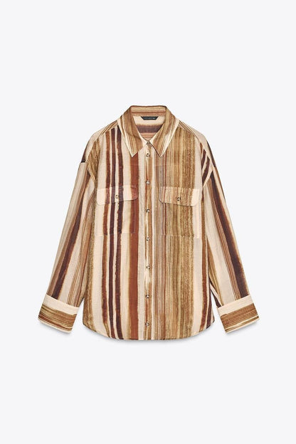 Chemise Rayée Oversize à Poches