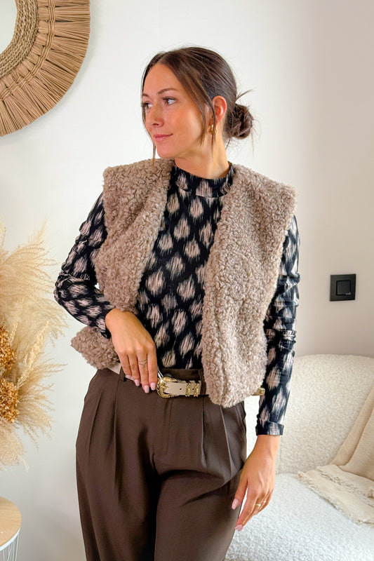 Gilet Bouclette Ritia Taupe Garcia