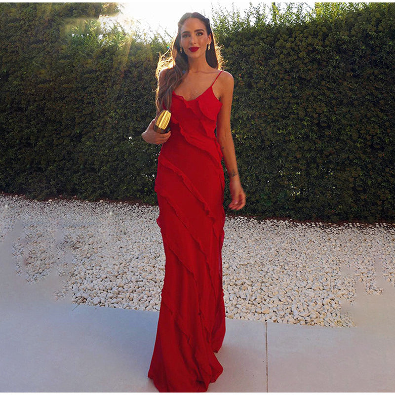 Robe Sans Manches Fluide Femme Avec Volants Superposés