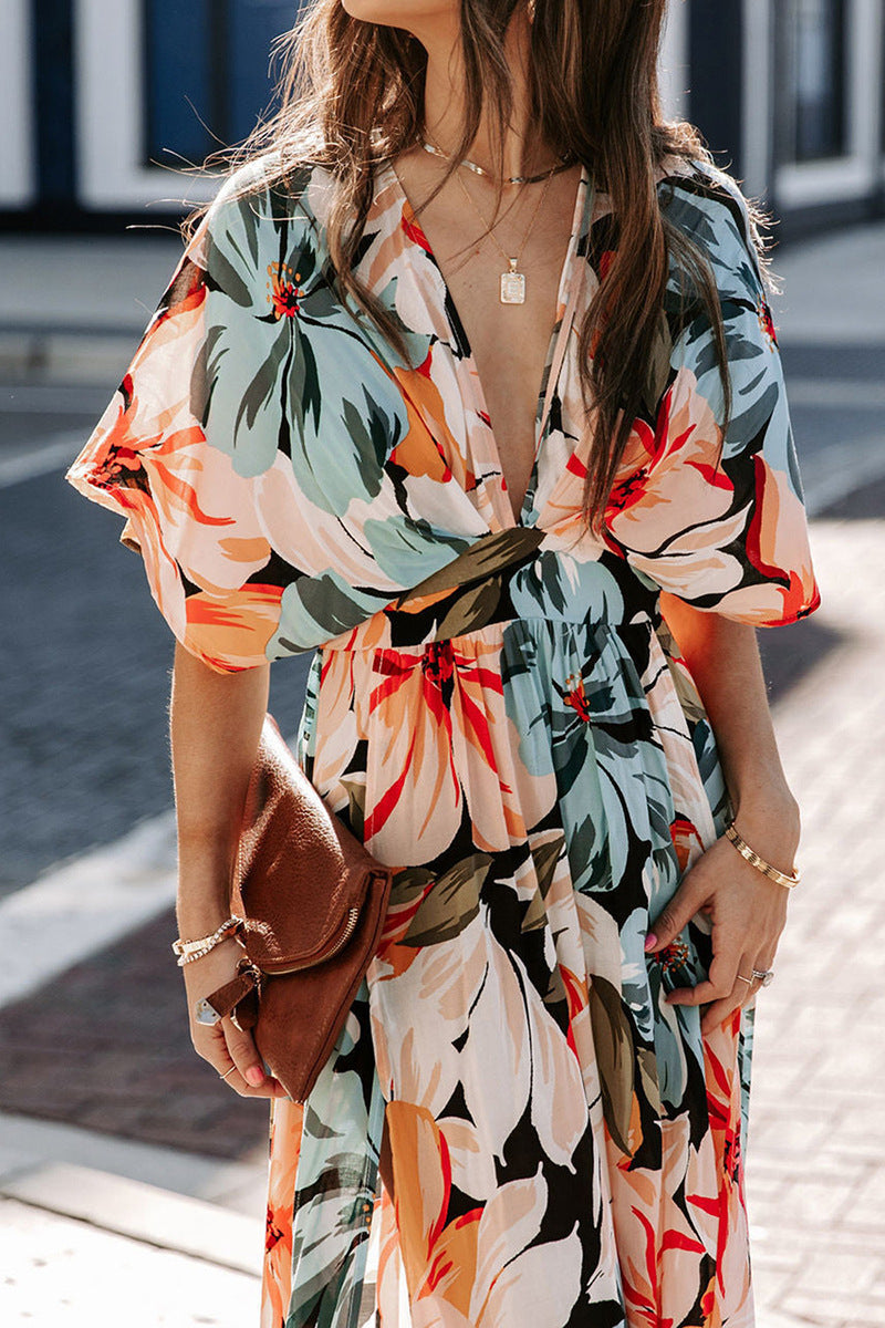 Robe Longue Florale Gracieuse Col V Pour Femme