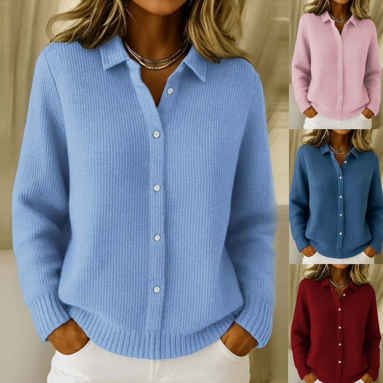 Pull boutonné texturé à col classique pour femme – style élégant et confortable