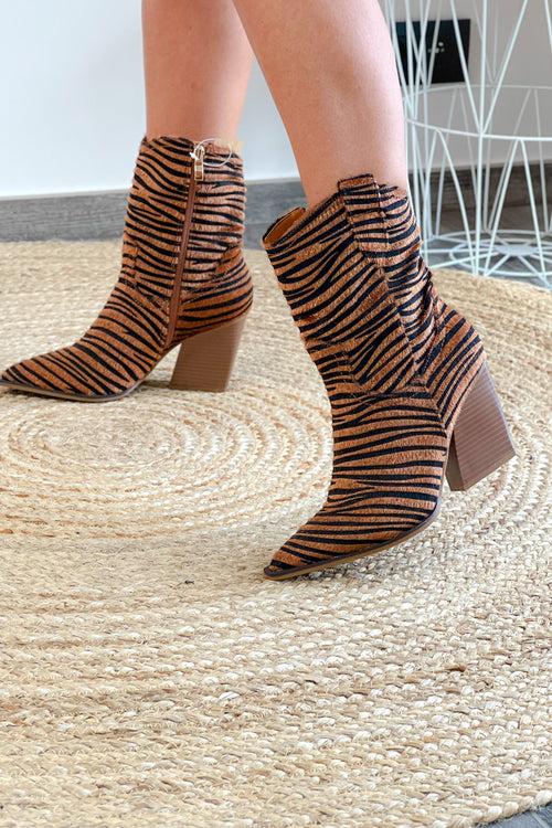 Santiags Evie zébrée Camel/Noir