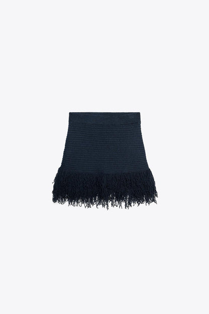 Ensemble en maille à carreaux à franges