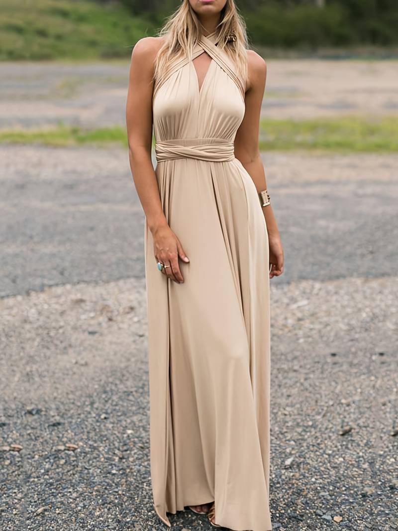 Robe Longue Fluide Sans Manches Convertible pour Femme