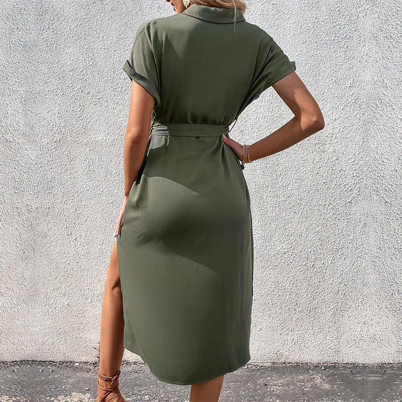 Robe Chemise Ceinturée Ajustée Chic Pour Femme