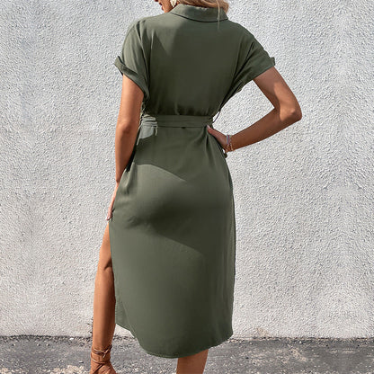 Robe Chemise Ceinturée Ajustée Chic Pour Femme