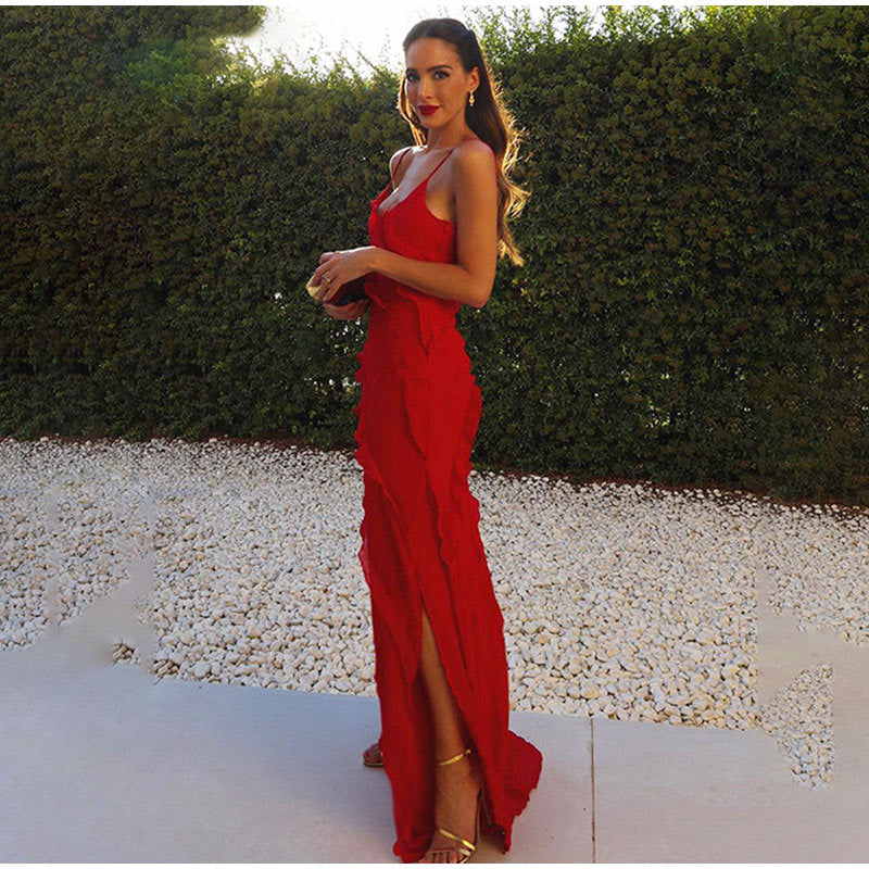 Robe Sans Manches Fluide Femme Avec Volants Superposés