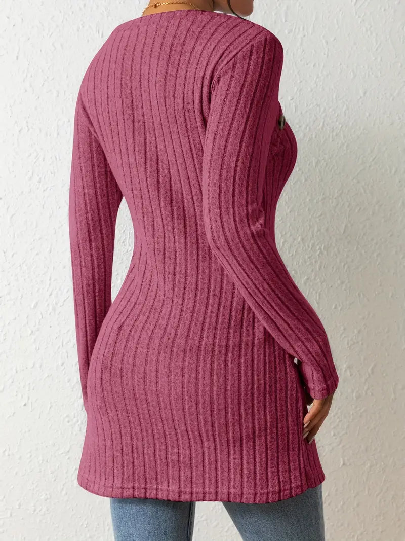 Top Asymétrique En Coton Avec Boutons et Côtes