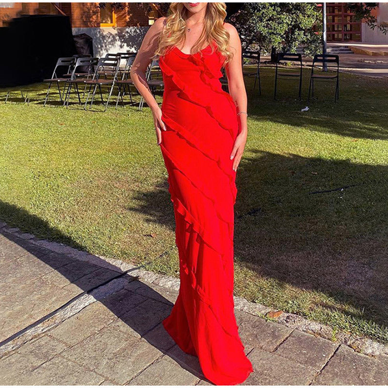 Robe Sans Manches Fluide Femme Avec Volants Superposés