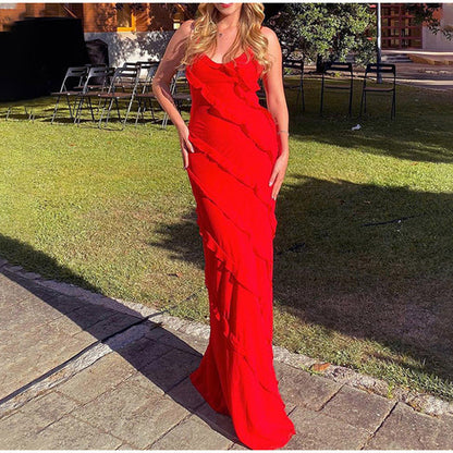 Robe Sans Manches Fluide Femme Avec Volants Superposés