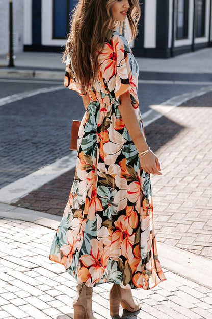 Robe Longue Florale Gracieuse Col V Pour Femme