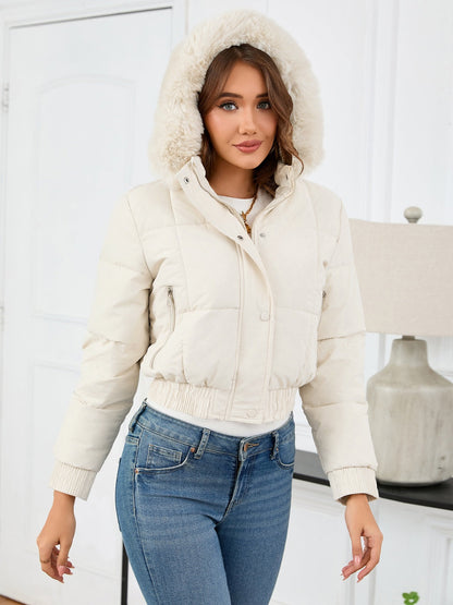 Veste d'hiver confortable matelassée avec capuche en fourrure et poches