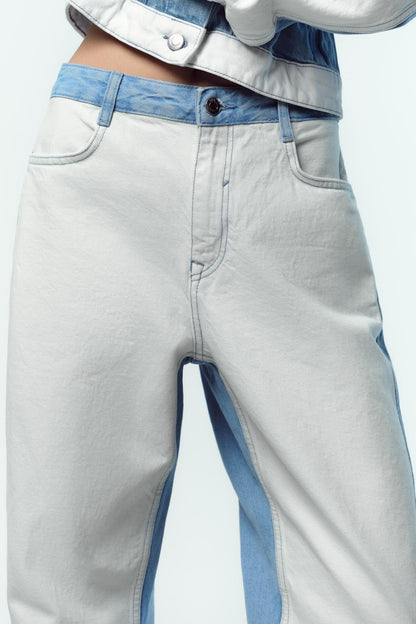 Ensemble en jean coupe droite à taille mi-haute