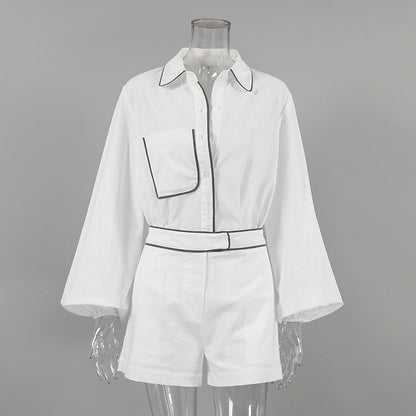 Ensemble Blouse Manches Longues Et Short Élégant