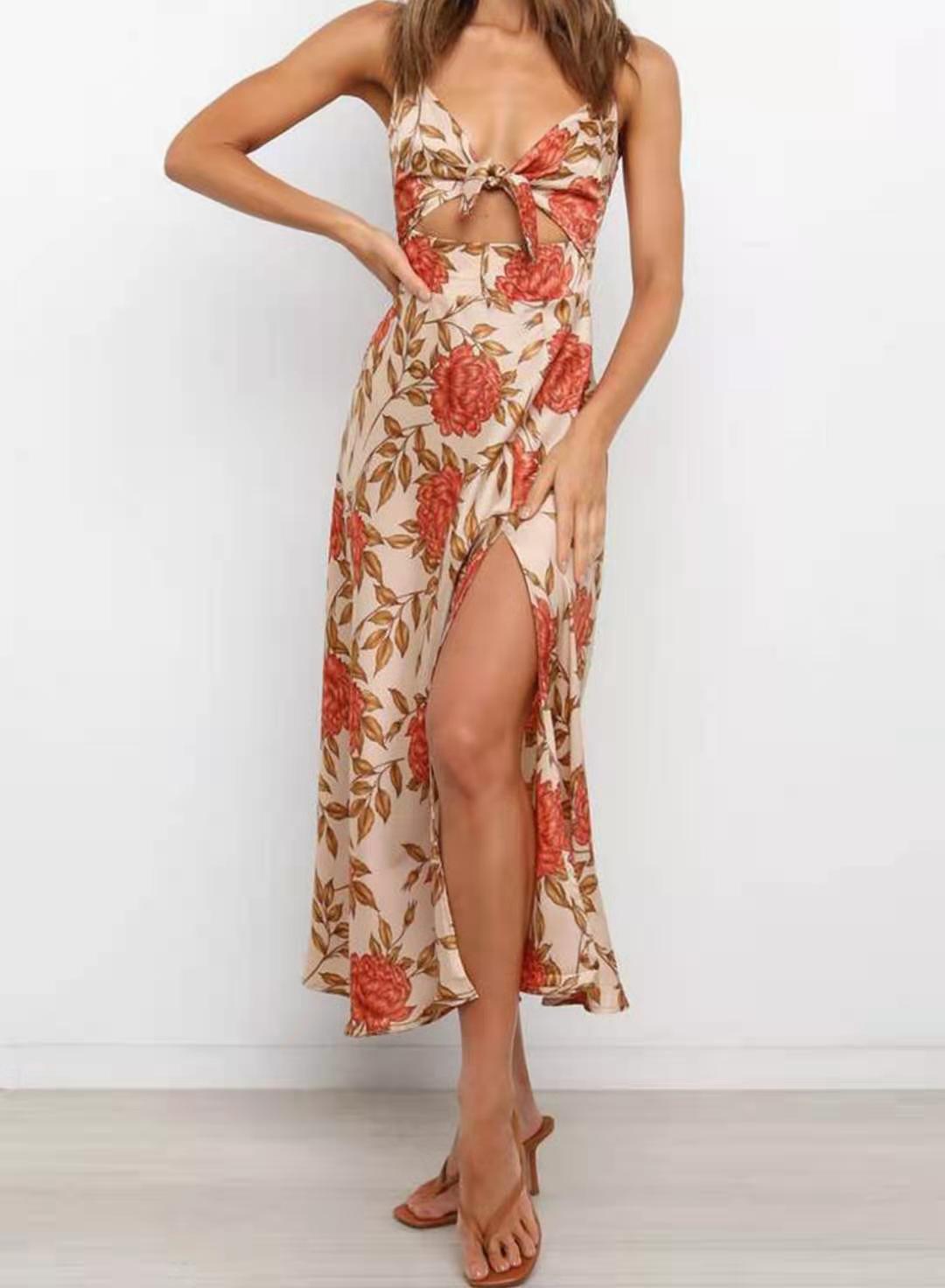 Robe Mi-Longue Chic Fendue Devant Pour Femme