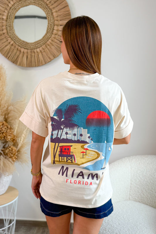 T-Shirt "Miami Florida" Beige