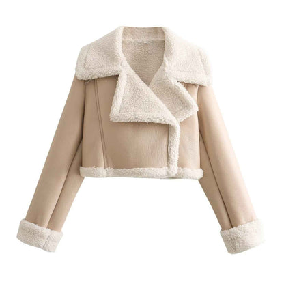 Veste courte chic pour femme avec doublure en Teddy chaud
