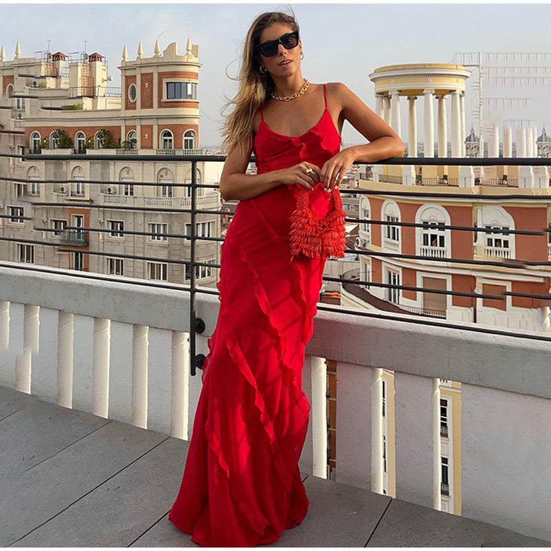Robe Sans Manches Fluide Femme Avec Volants Superposés