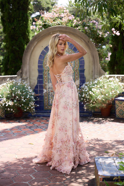 Robe midi en tapisserie couleur pêche sans manches