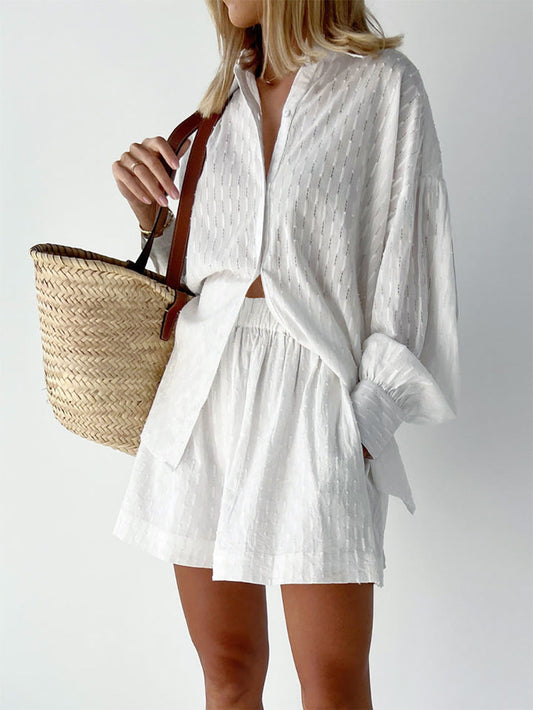 Ensemble Chemise Longue Manche Large Et Short Chic Femme