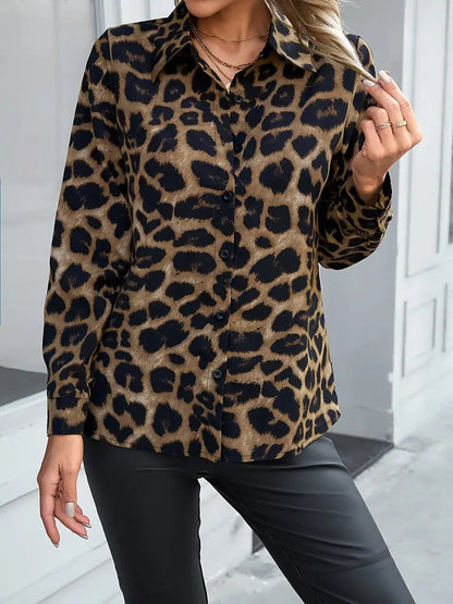Chemise Boutonnée À Col Polo Imprimé Léopard