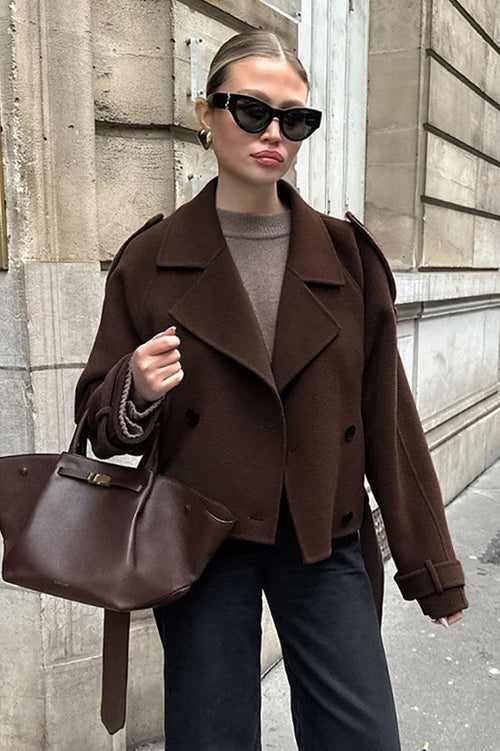 Veste croisée intemporelle en mélange de laine marron