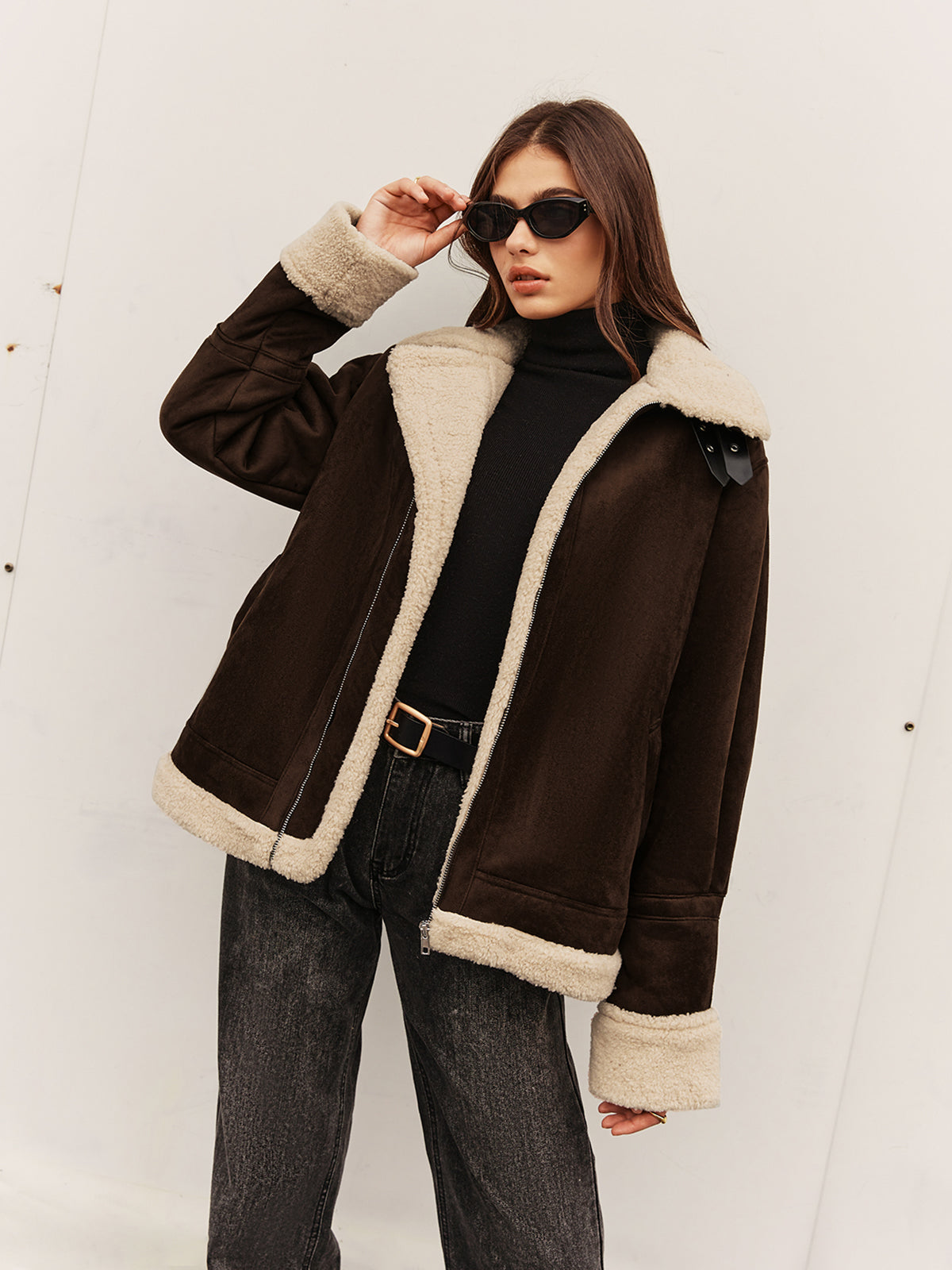 Veste vintage marron doublée en polaire avec coupe décontractée