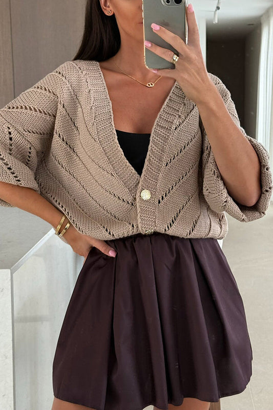 Confortable tricot creux col V Bouton Cardigan