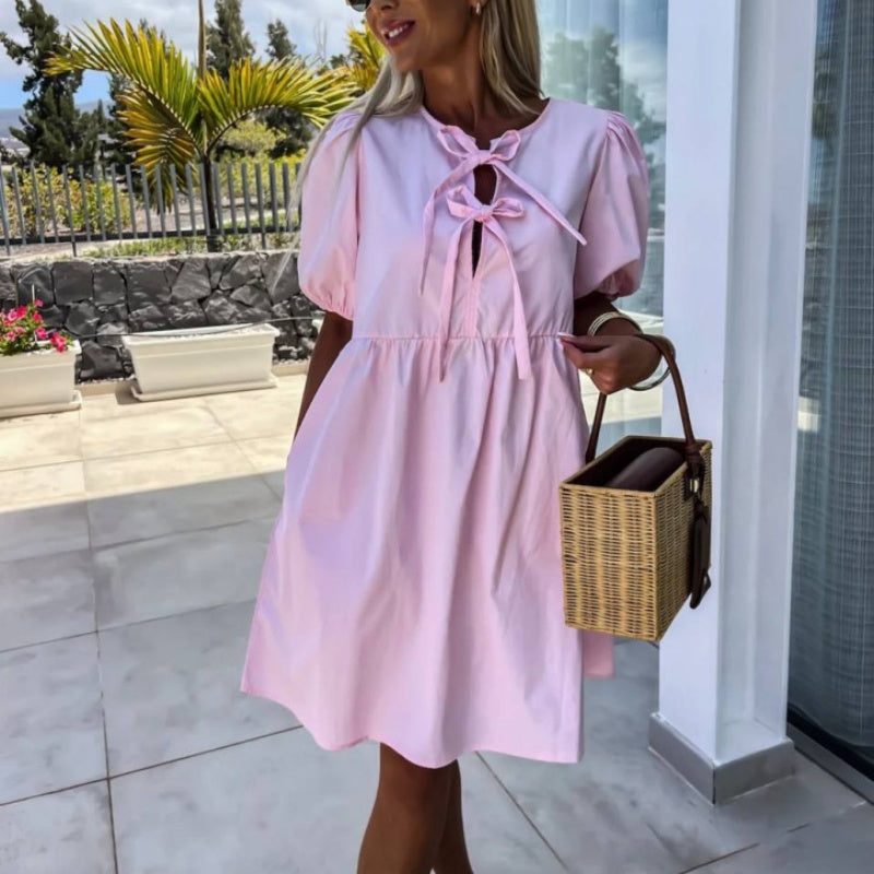 Robe à manches bouffantes pour femmes avec détail nœud