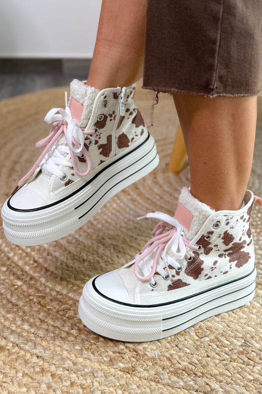 Style Converse Compensée Vache Poil Blanc