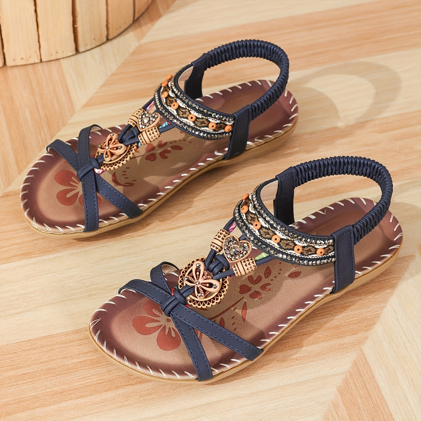 Sandales Plates Femme Confortables En Cuir Perlé