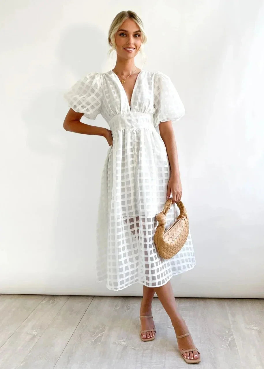 Robe à carreaux avec manches froncées
