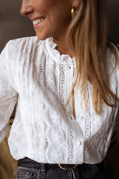 Chemise boutonnée brodée style décontracté chic