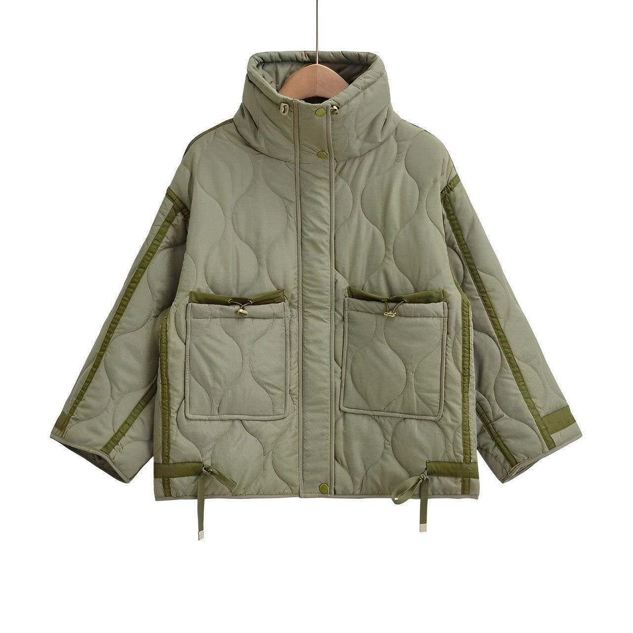 Veste en coton pour femmes longueur hanches avec col montant et cordon de serrage
