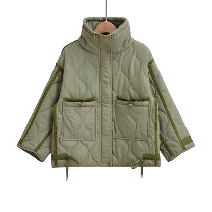 Veste en coton pour femmes longueur hanches avec col montant et cordon de serrage