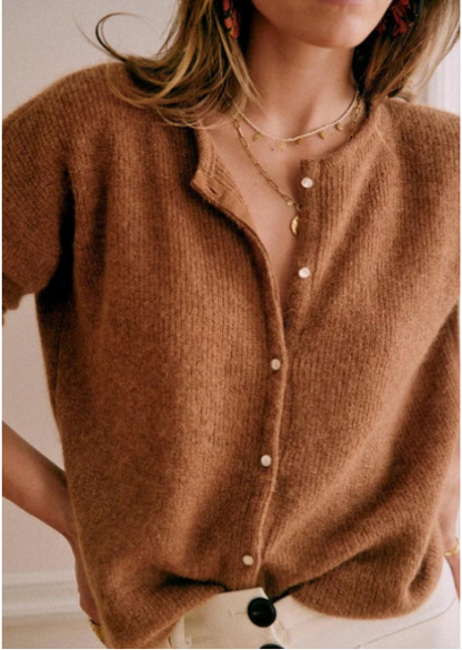 Cardigan femme boutonné à col en V confortable