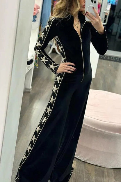 Combinaison zippée en velours à imprimé étoiles