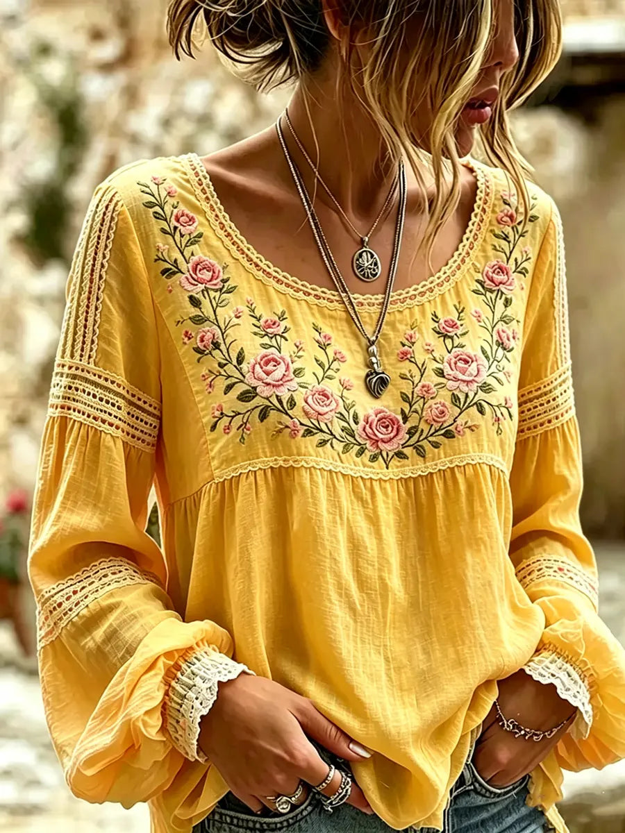 Rosélia™ | Blouse Dentelle & Roses