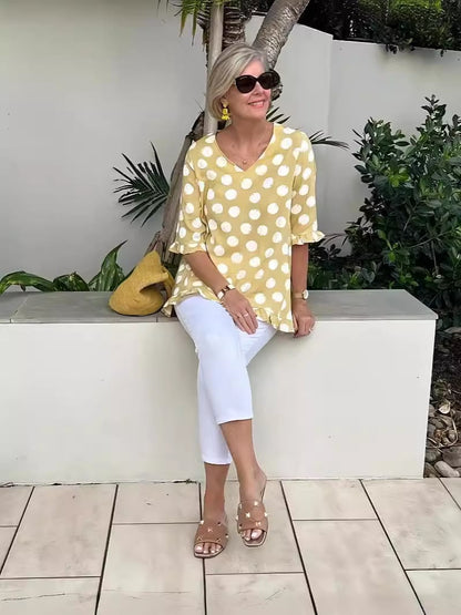 RAVEN – BLOUSE EN COTON À MOTIFS AVEC ENCOLURE EN V