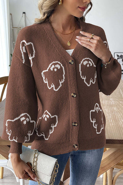 Pull en maille à boutons fantôme d'Halloween douillet
