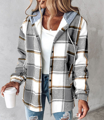 Sweat à capuche à cordon et motif plaid confortable pour femmes