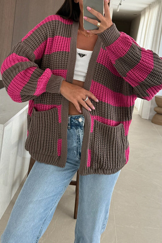 Confortable pull en tricot style patchwork avec rayures et poches