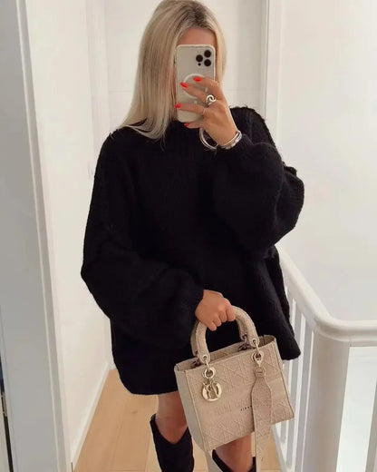 Pull à col roulé en maille douillette avec manches bouffantes tendance